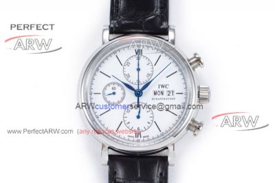 Perfect Replica IWC Portofino Automatic Watch - White Dial Black Leather Strap